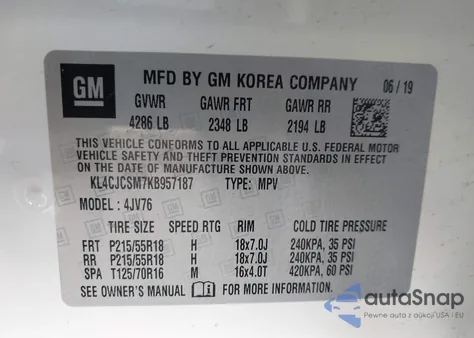 2019 Buick Encore Fwd Essence z USA, uszkodzony, nr VIN KL4CJCSM7KB957187